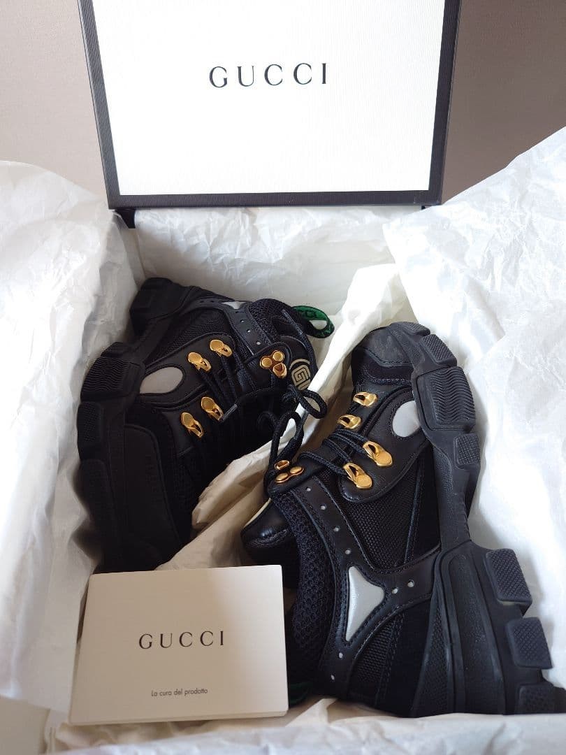 Auth Gucci Leather Black Flashtrek Low cut Sneakers Logo EU35 US5 UK2 Women thumbnail 16