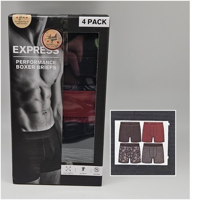 4 Pack EXPRESS Mens S M L XL Performance Microfiber Boxer Briefs Underwear Assrt