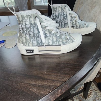 Dior Women's High-Top Lace-Up Sneakers Monogram Canvas White/Gray Logo