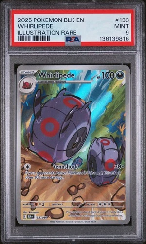2025 POKEMON BLK EN-BLACK BOLT ILLUSTRATION RARE #133 WHIRLIPEDE PSA 9