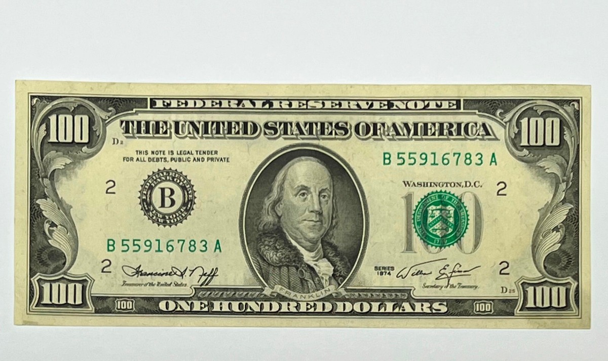 1974 currency $100 benjamin hundred bill bank NOTE. for collectors