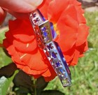 STERLING SILVER CROSS PENDANT MURANO GLASS ALAN K 2 3/4" L ROYAL BLUE DAISY RARE — photo 3