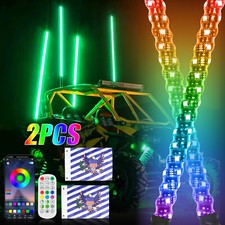 2x 3FT RGB espiral látigo Luz Antena & Remoto Para For Polaris Jeep RZR UTV ATV