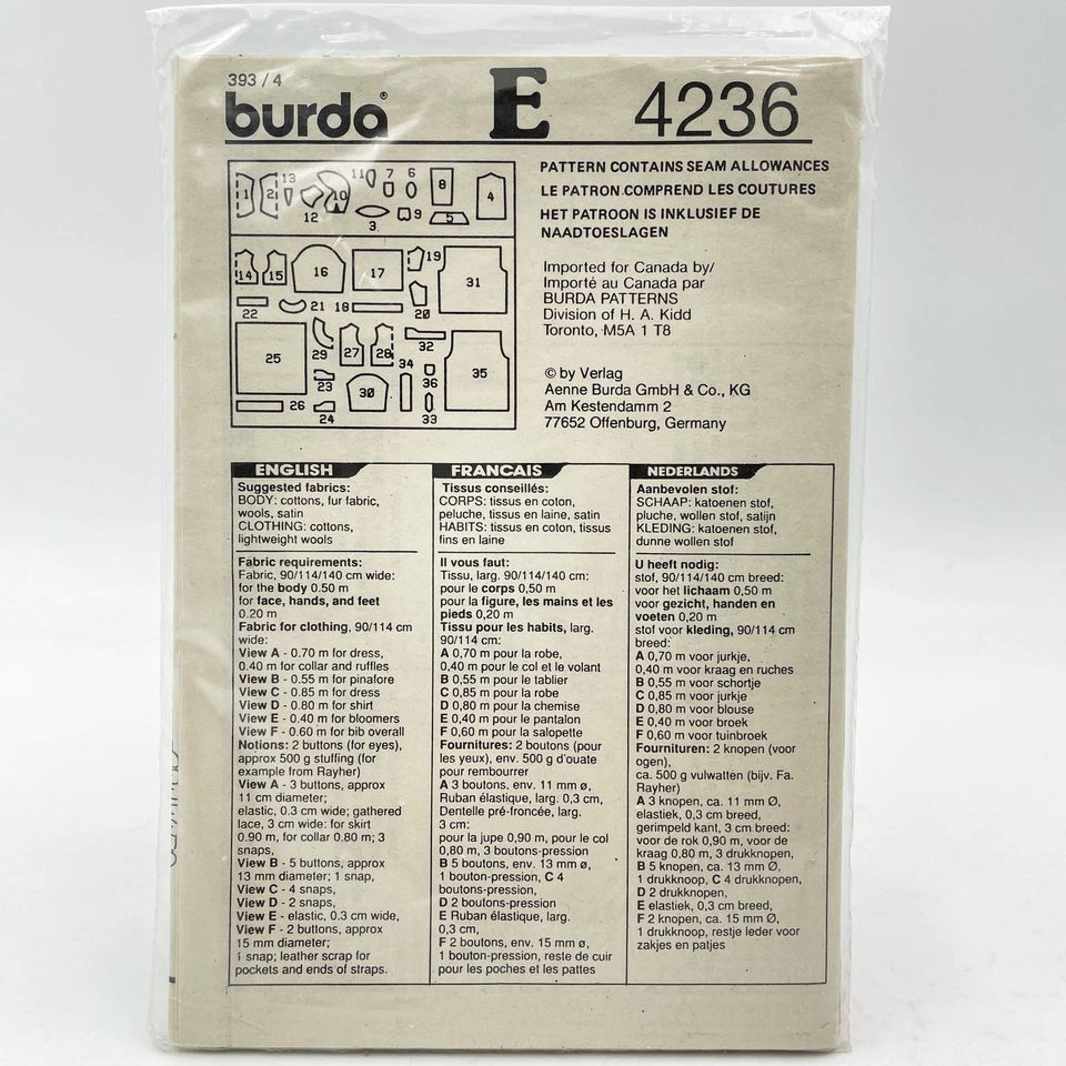 Burda 4236 Sheep Plush with Clothes Stuffed Animals Sewing Pattern - Image 2 of 2