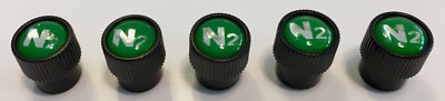  5 Black... (Nitrogen) Round VALVE CAPS  - N2 - Inlayed..TPMS Safe..w/ Decal