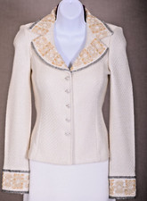 ST.JOHN Womens Tweed Cream Shimmer Silver Sequins Beads Rhinestone Jacket Sz 2