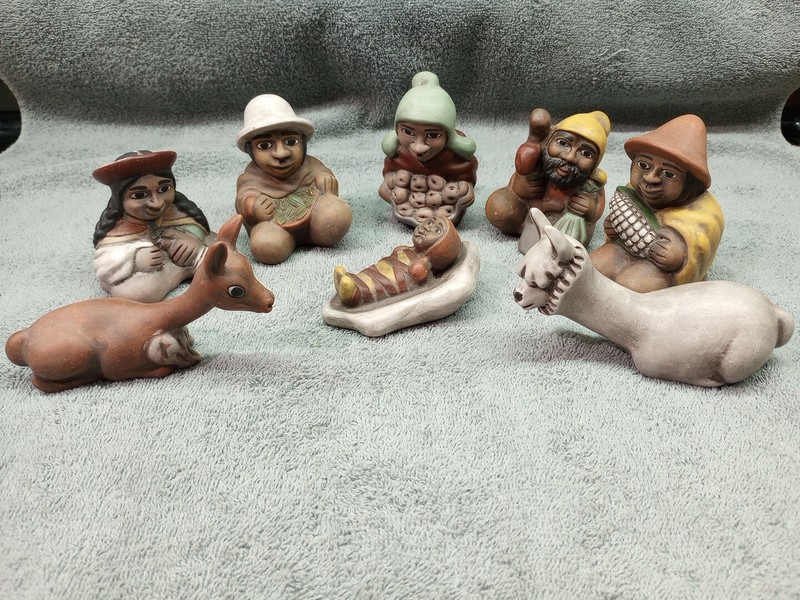 Peruvian Red Clay Pottery Nativity Set Barazorda Cusco Peru