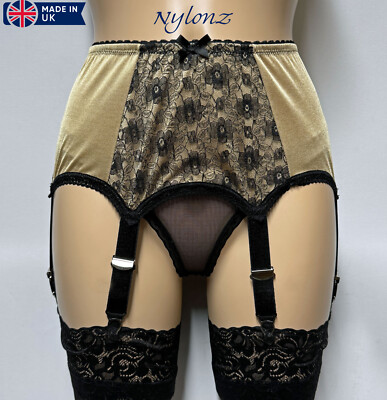 6 Strap Luxus Spitzeneinsatz Strapsgürtel GOLD (Strumpfgürtel) NYLONZ - Made in UK