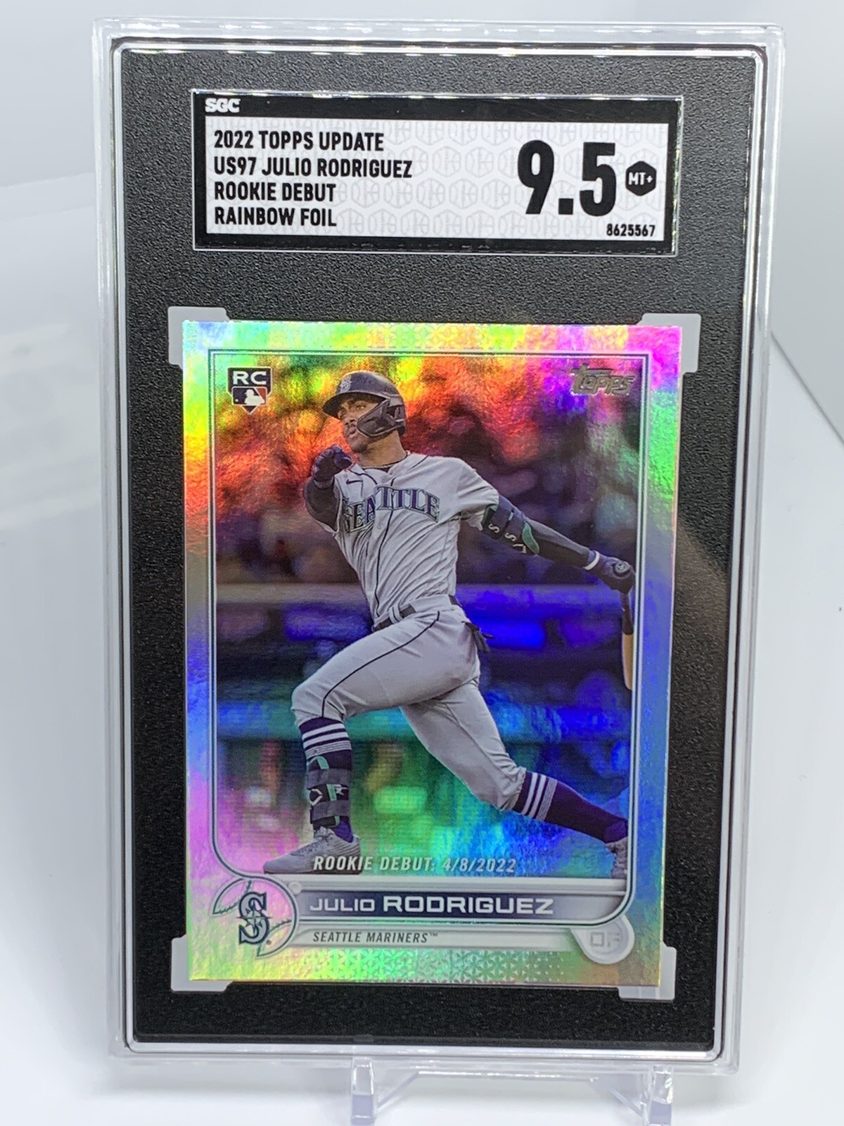 2022 Julio Rodriguez Topps Update Rainbow FOIL #US97 RC SGC 9.5 MT+ Rookie Debut