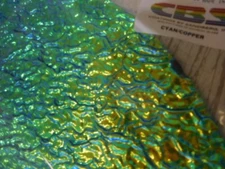 Dichroic Glass:CBS 96 COE Cyan/Copper on Granite Ripple Textured Black- 3"Sq