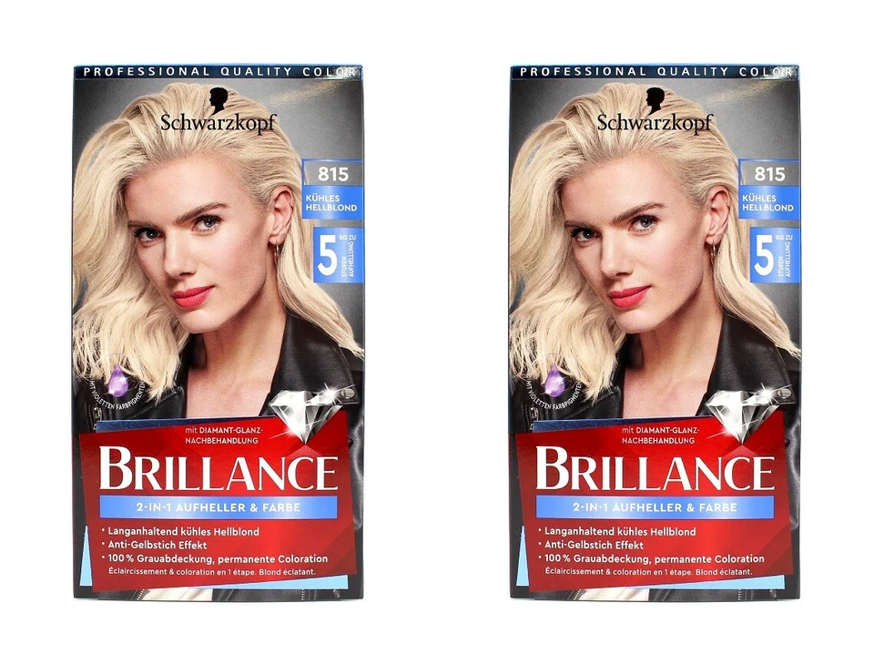 2x Schwarzkopf Brillance 2-in-1 Aufheller & Farbe 815 Kühles Hellblond