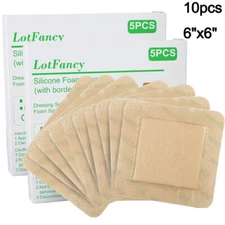 10pcs Adhesive Bordered Foam Dressing 6"X6", BOX OF 5 DRESSINGS/BOX Waterproof