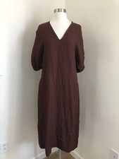 New Zara Womens Voluminuos Sleeve Midi Brown Dress XS