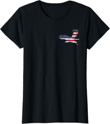 4th Of July Bald Eagle US Flag in Pocket Zone Ladies' Crewneck T-Shirt