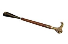 Shoe Horn Handmade Vintage Solid Wooden Brass Lion Handle - Nautical Style