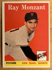 1958 Topps Ray Monzant Baseball Card #447 Giants Low-To-Mid-Grade VG