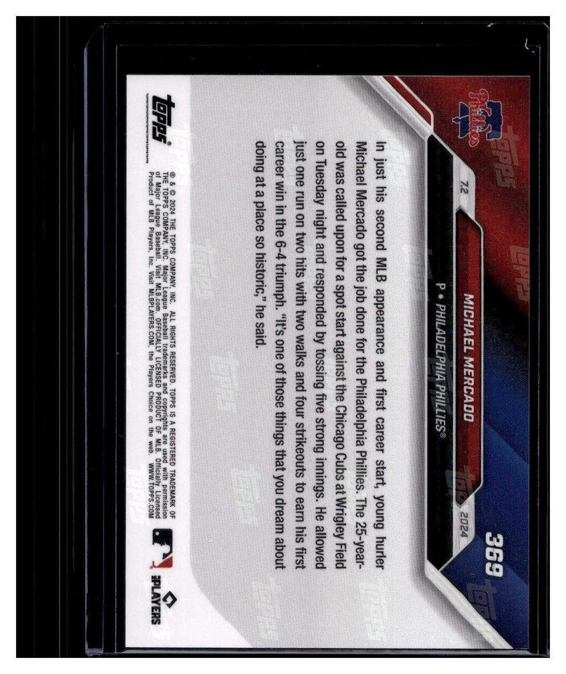 2024 Topps Now #369 Michael Mercado Red Parallel #d /10 RC - Image 2 of 2