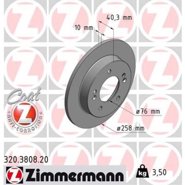 Zimmermann 2X Bremsscheibe Hinten Ø258 Mm Voll FüR Hyundai IX20 JC 1.4 1.6 KIA-image