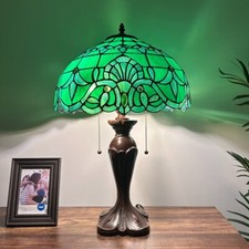 Tiffany Style Table Lamp Green Stained Glass Baroque Style Lavender 16"W 24'H