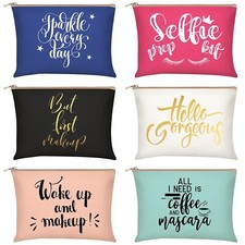 Xuniea 6 Pcs Funny Canvas Cosmetic Bag Makeup Cosmetic Pouch Letter Makeup Ba...