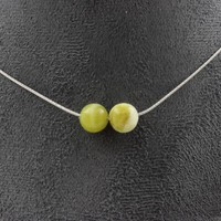 Halskette 2 Perlen Serpentine 8 Mm Kette Aus Edelstahl Halskette Damen, Hom