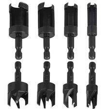 8Pcs Wood Plug Cutters Drill Bit Straight & Tapered Cutting Tool 1/4" Hex Shank