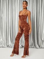 Damen Samt Hosenanzug  2 Teiler Body  & Schlaghose Gr M 38 Neu
