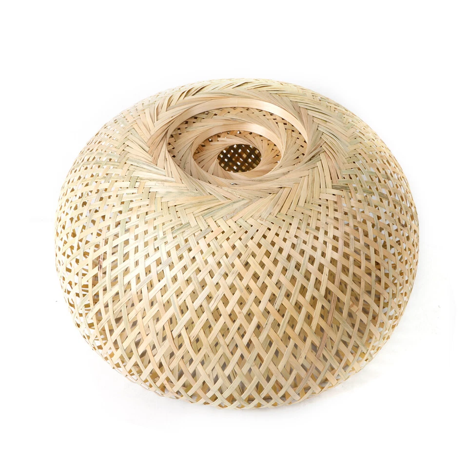 Vintage Bamboo Wicker Rattan Lantern Pendant Light Hanging Ceiling Lamp Fixture - Image 4 of 4