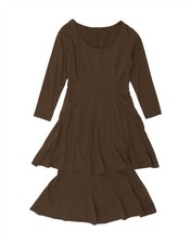 VINTAGE Womens Long Sleeve Tiered Dress UK 14 Medium Brown BZ03