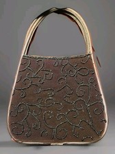 Brownish Purple Velvet Beaded Evening Bag Special Occasion Purse Handbag Read: