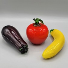 VTG MCM Glass Fruits And Vegetables Murano Style Tomato Banana Eggplant Set Of 3