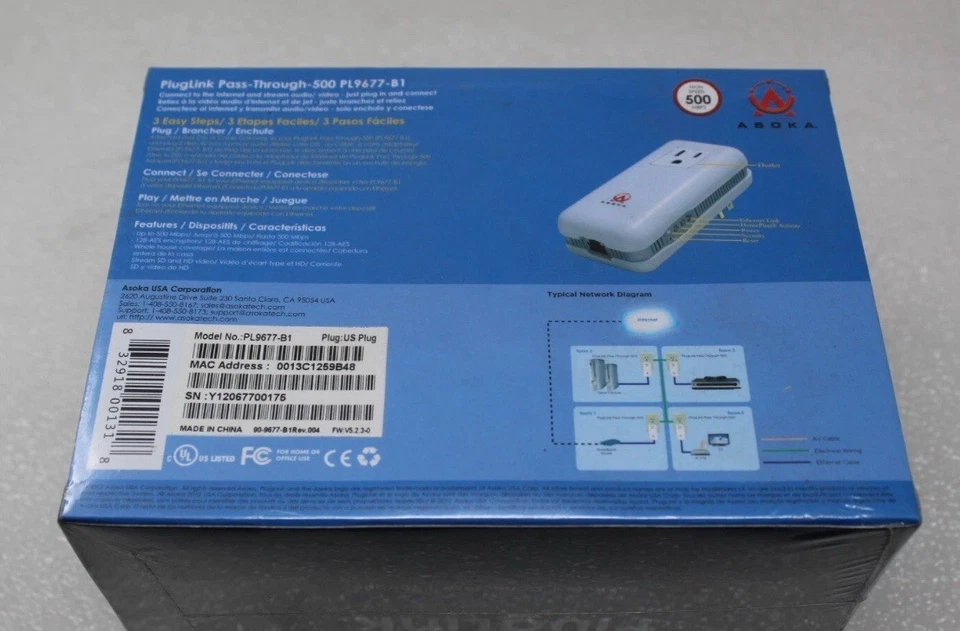 NEW ASOKA Ethernet PlugLink PL9677-B1 PlugLink Pass-through-500 SEALED - Image 2 of 3