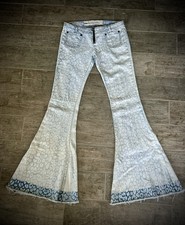 One Teaspoon Ziggy Cheetah Bell Bottom Low Rise Blue Leopard Print Jeans size 28