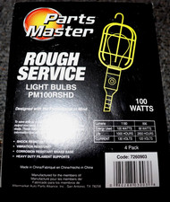 Parts Master 100 Watt Rough Service Bulbs - 4 Pack Coated Shatter Proof 1200 Lum