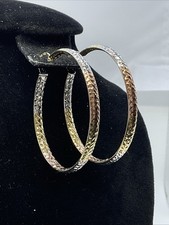 HOOP Earrings 14K Tricolor Gold Diamond Cut Round Shaped 4.4gr.