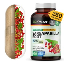 BIO KRAUTER Sarsaparilla Root Capsules - 1000 mg Strength - 250 Vegan Sarsapa...