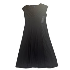 NWT Chaps Women's Size S Dress Black V-Neck Short Cap Sleeve Swing Formal