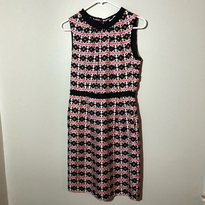 Milly of New York silk geometric print sleeveless sheath dress pink black size 6