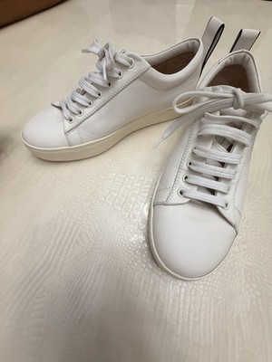 Stuart Weitzman White Leather Logo Lace-Up Low Top Sneakers Men's US 9