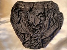 Vintage 80s OLGA Black Nylon Silky Soft Lace Panties Hi-Cut EUC S 6