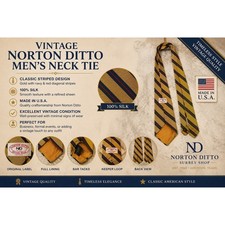 Vintage Norton Ditto Surrey Shop Silk Tie Gold Navy Red Striped Made in USA