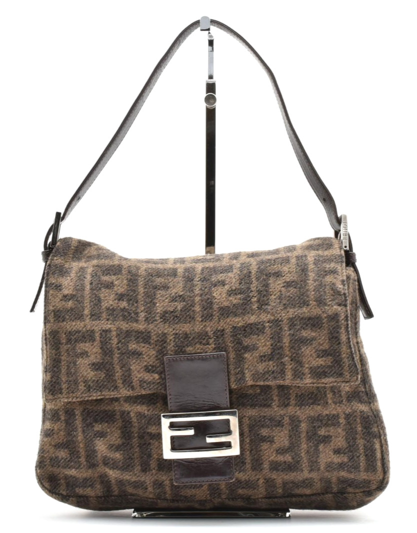 FENDI [Rank A] Vintage Zucca Wool Knit Mamma Baguette Shoulder Bag Hand Purse