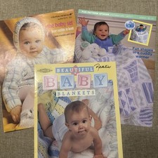 Lot Of 3 Various Crochet/Knitting Patterns For Baby Blankets/outfits