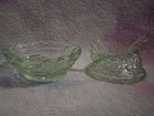 VTG Hen On Basket Lime Green Selenium Glass By Rosso Westmoreland 2" Pink UV — photo 3