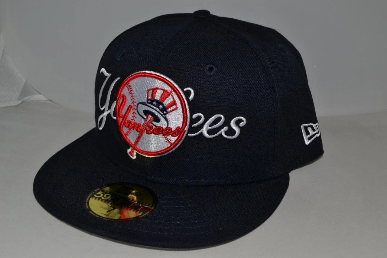 NEW ERA NEW YORK YANKEES OVERLAP NAVY BLUE MLB FITTED CAP HAT 59FIFTY AUTHENTIC