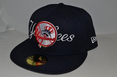 NEW ERA NEW YORK YANKEES OVERLAP NAVY BLUE MLB FITTED CAP HAT 59FIFTY  AUTHENTIC