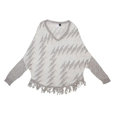 LOVE BY DESIGN Damen Creme & Beige Muster V-Ausschnitt Grobstrick Pullover XL