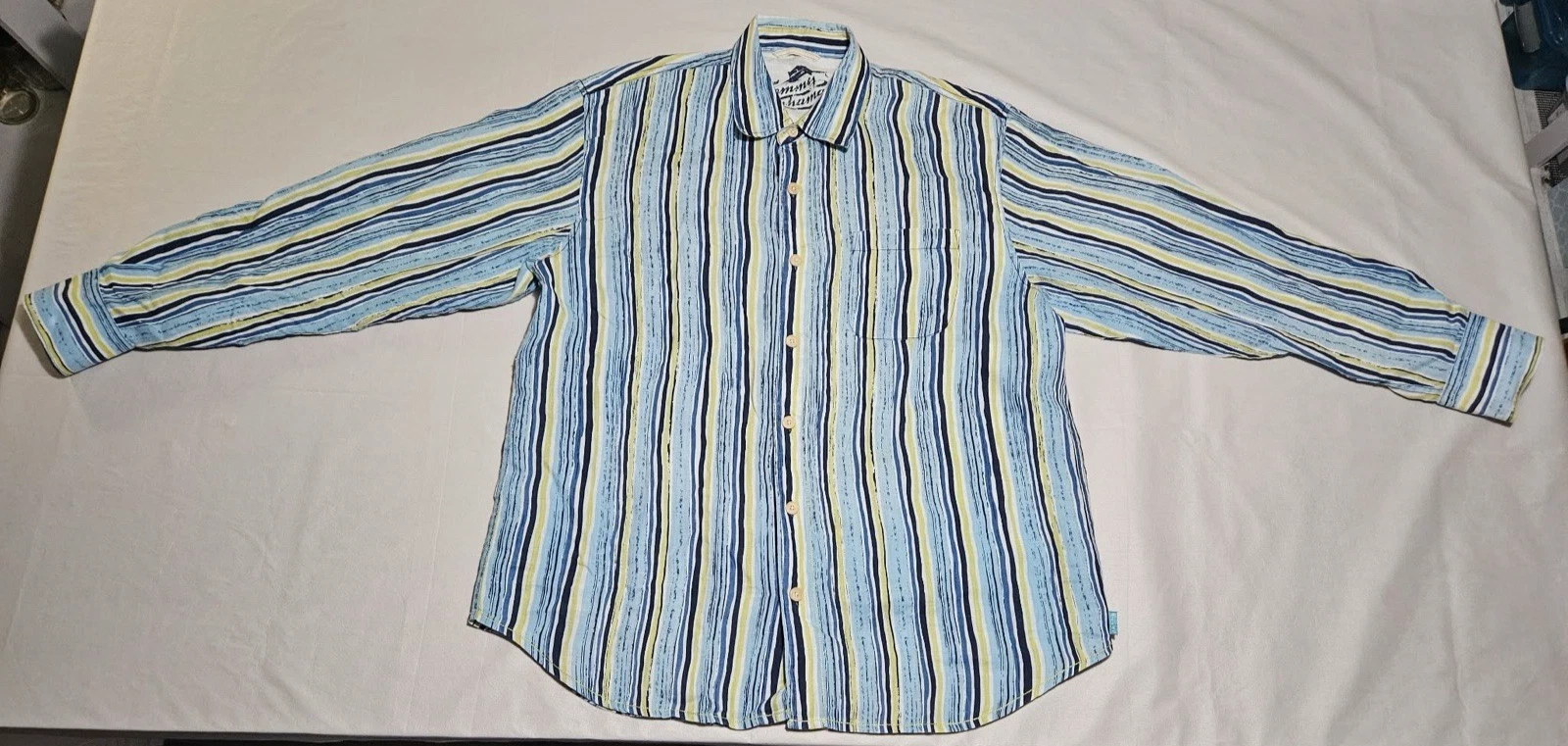 Tommy Bahama 100% Linen Shirt Mens Large Striped Long Sleeve Button Front EUC