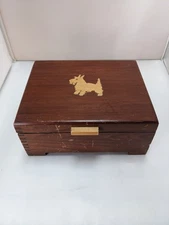 Vintage Scottie Dog Carved Wood Inlay Cedar Box Cigar, Tea, Jewelry, Trinket