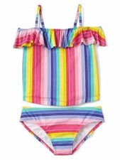 Baby Gap Rainbow Stripe Ruffle Two Piece Swim Suit NWT SZ MEDIUM 8T/8 BIKINI